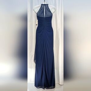 David's Bridal Elegant Draped Sheath Formal with Halter Neck, Navy, Size 2, NWT